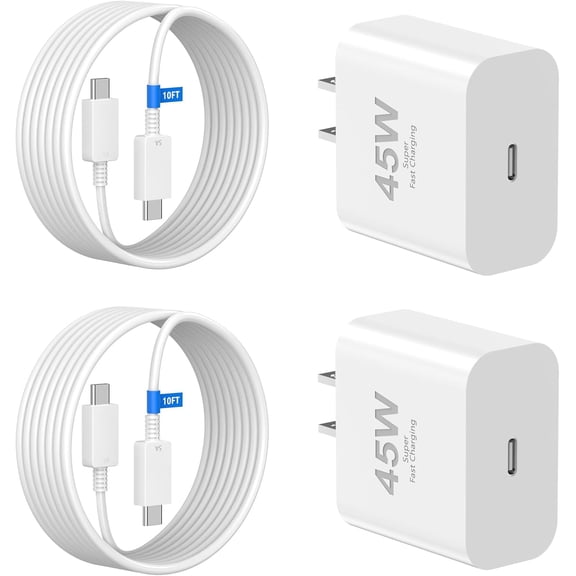 45W USB C Fast Charger Compatible for Google Pixel 9/9 Pro/9 Pro XL/8/7 Pro/7A/7/6/5/4/3 XL, 2 Pack 45W Type C Wall Charger Super Fast Charging Block with 10FT Long USB C to C Charging Cable