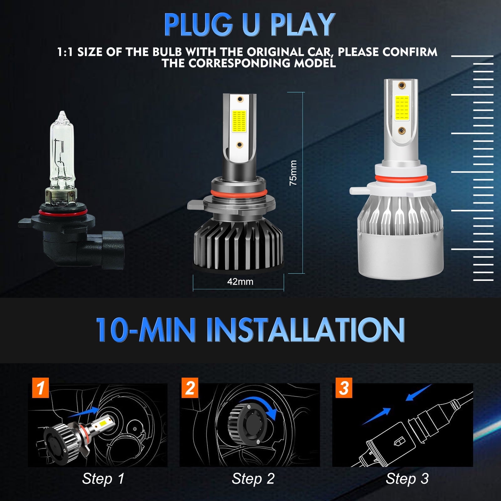 For Ford Taurus 2013-2016 2017 2018 2019 LED Headlight Bulbs 9012 High and Low Beam 2pcs