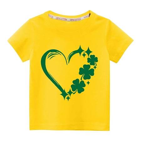 

Lilgiuy Kids St Patricks Day Shirt Boys Girls Saint Patrick s Green Heart Lucky Graphic Tees Toddler Short Sleeve T-Shirt Tops Holiday Gifts (Yellow)