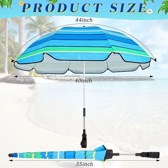 2 Pcs Automatic Chair Umbrella with Universal Clamp 44" UPF 50+ Portable Clamp on Beach Chair Adjustable Wheelchair Umbrella for Outdoor Patio Parasol