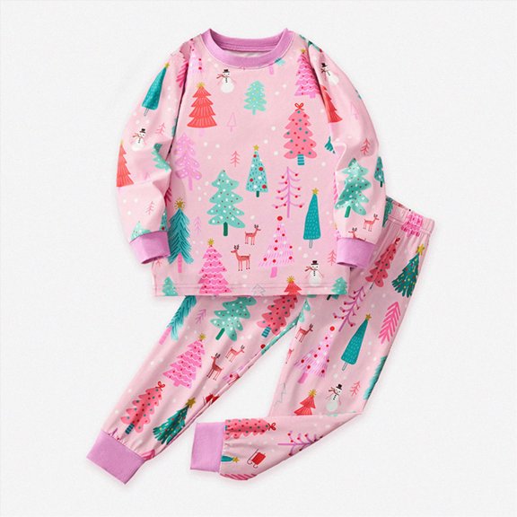 Pajama Sets for Boys and Girls Casual Cotton Kids Long Sleeve Sets Children 2-Piece Sleepwear 6-12 Months 12-24 Months 2T 3T 4T 5T 6T 7T Children Pink,6Y