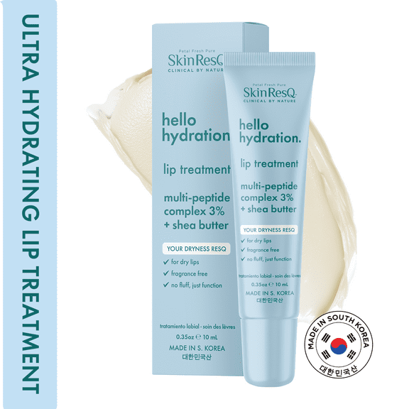 Skin ResQ by Petal Fresh Hello Hydration Lip Treatment with Multi-Peptide Complex 3% + Shea Butter, Hydrating Lip Moisturizer for Dry Lips, Fragrance Free, 0.35 oz