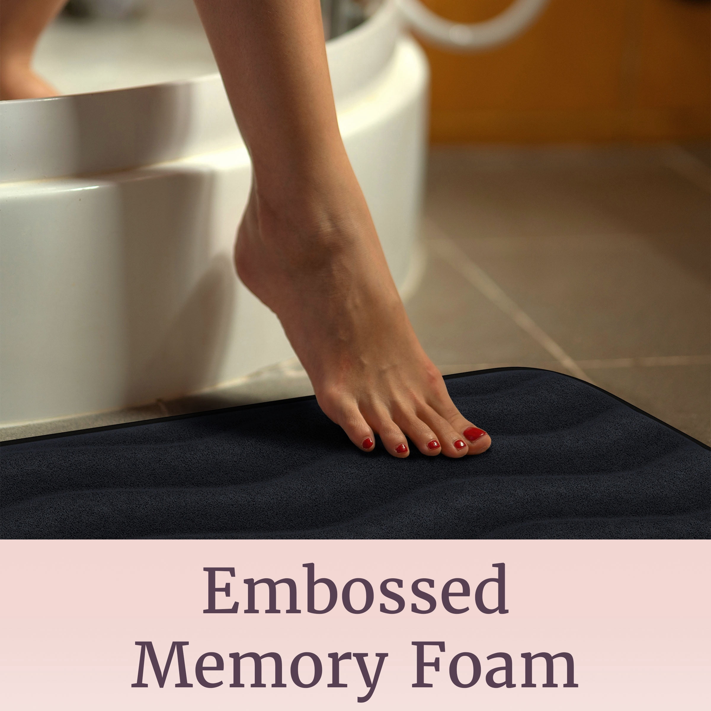 Lavish Home Set of 2 Bathroom Rugs – Non-Slip Memory Foam Bath Mats, Black