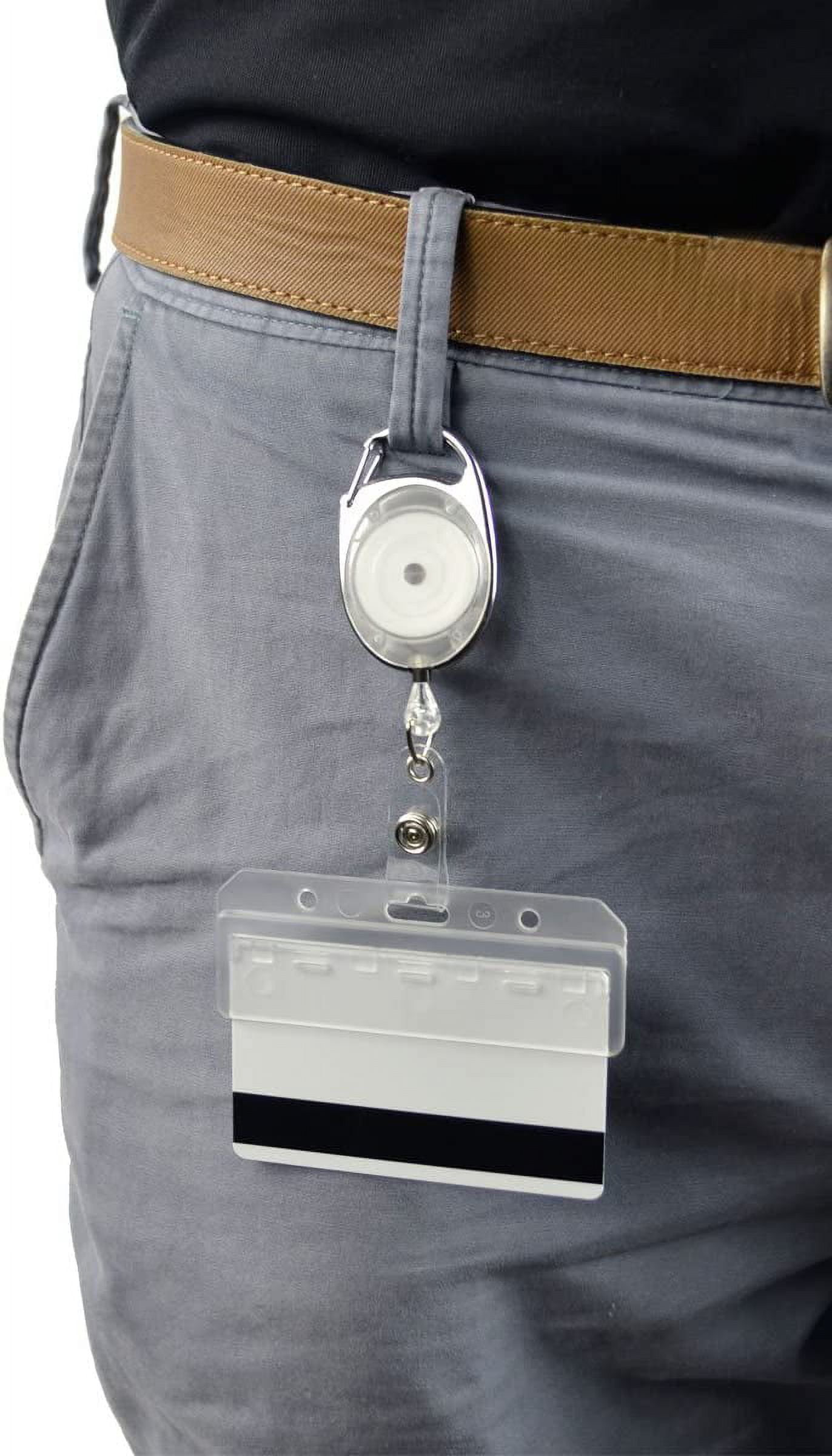 5 Pack - Premium Retractable Carabiner Badge Reels with Horizontal Half Card Badge Holders (Clear Plastic) - Leaves Magnetic Mag Stripe Exposed for POS & Swipe Cards by Specialist ID (Assorted Colors)