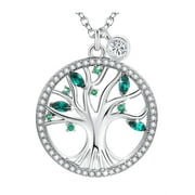 Devuggo Green Crystals Tree of Life Women Pendant Necklace, Gifts for Women Mom