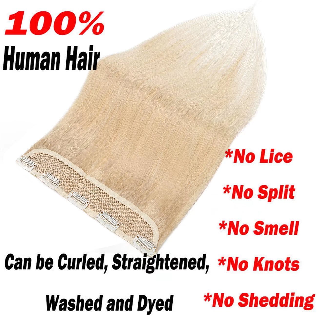 SEGO Blonde Clip in Human Hair Extensions Balayage One Piece Soft Straight 3/4 Full Head Hair Pieces for Women