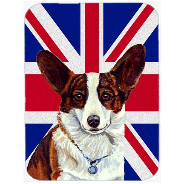 Carolines Treasures LH9485LCB Corgi With English Union Jack British Flag Glass Cutting Board - Large