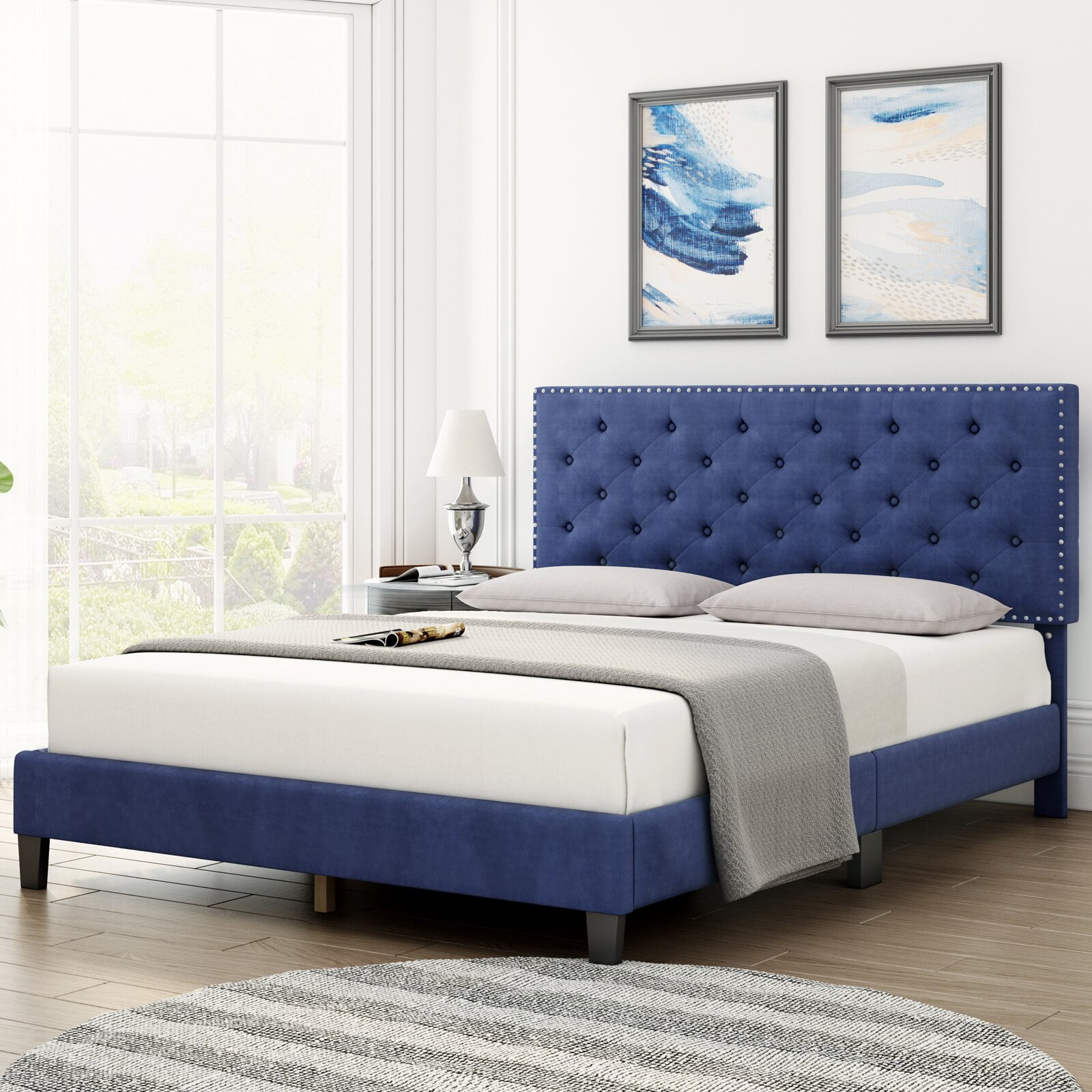 Homfa Full Size Bed, Modern Upholstered Platform Bed Frame with ...