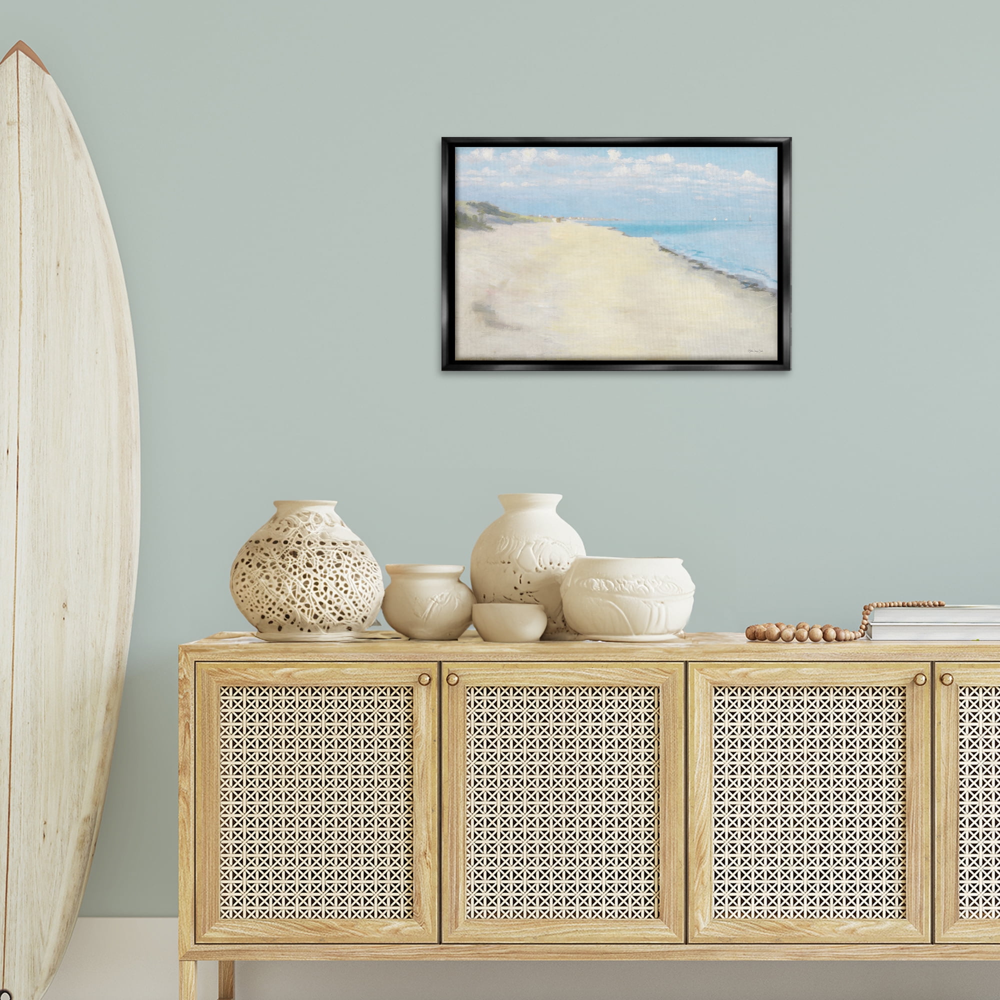 Stupell Industries Solemn Beach Tide Landscape & Nature Painting Black Floater Framed Canvas Art Print Wall Art, 25 x 17