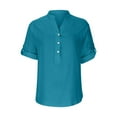 thumbnail image 1 of Pompotops Mode Femmes Couleur Unie Manches Courtes Confortable Respirant Chemise Col en V Hauts, 1 of 6