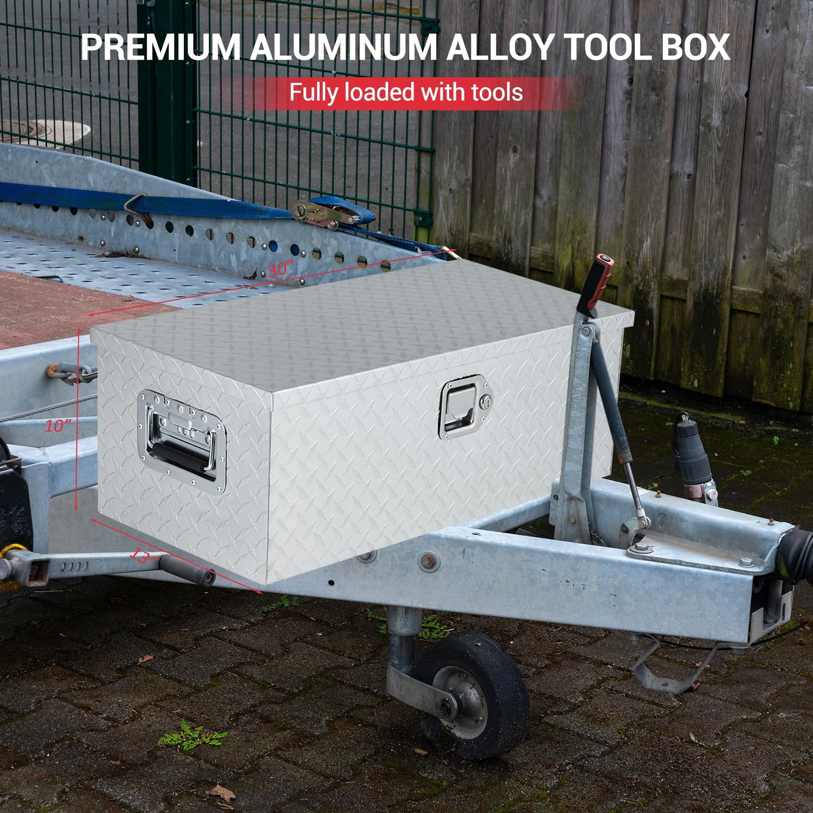 DSstyles 30 Inch Aluminum Truck Tool Box, Truck Bed Storage Box with Security Lock and Wider Handles, Heavy Duty Waterproof Tool Box Organizer Chest for Pick Up Truck Rv Trailer - Silver