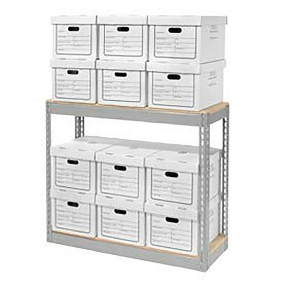 Global Industrial B2297947 Record Storage with Boxes - Gray - 42 x 15 x 36 in.