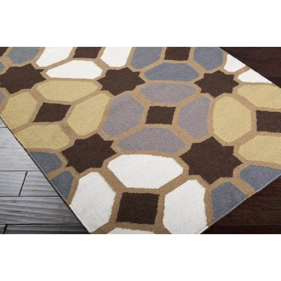 Hauteloom Lola Wool Living Room, Bedroom Area Rug - Contemporary - Charcoal, Mustard, Gray - 9' x 13'