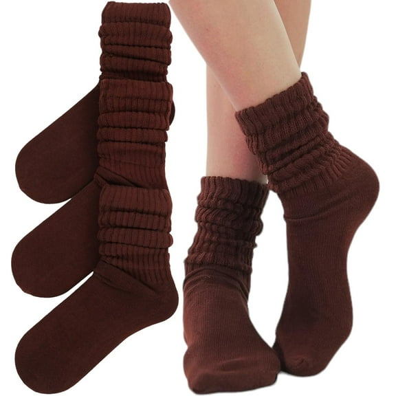 ToBeInStyle Pack of 3 of Colorful Unisex Fashion Slouch Socks - Brown