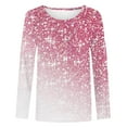 thumbnail image 4 of ibuvkizy Long Sleeve Shirts for Women,Womens Tops,Ladies' Shiny Printed Casual Pullover Classic Long Sleeved Round Neck Top Pink,S, 4 of 4