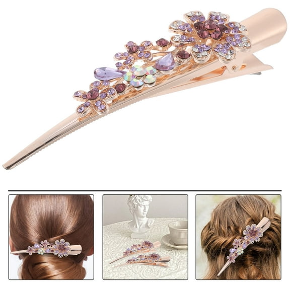 WASHWEPE 1Pack Hair Decoration for Women Purple Metal Duckbilled with Rhinestones 13x3.5x3cm