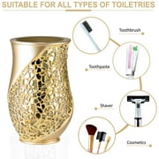 Zahari Home 4pc Sinatra Stylish Bathroom Accessories Set Champagne Gold Soap Dispenser Pump, Tumbler, Tooth Brush Holder and Soap Dish Modern Decor Bling Mosaic Glass Gold Bathroom Accessories