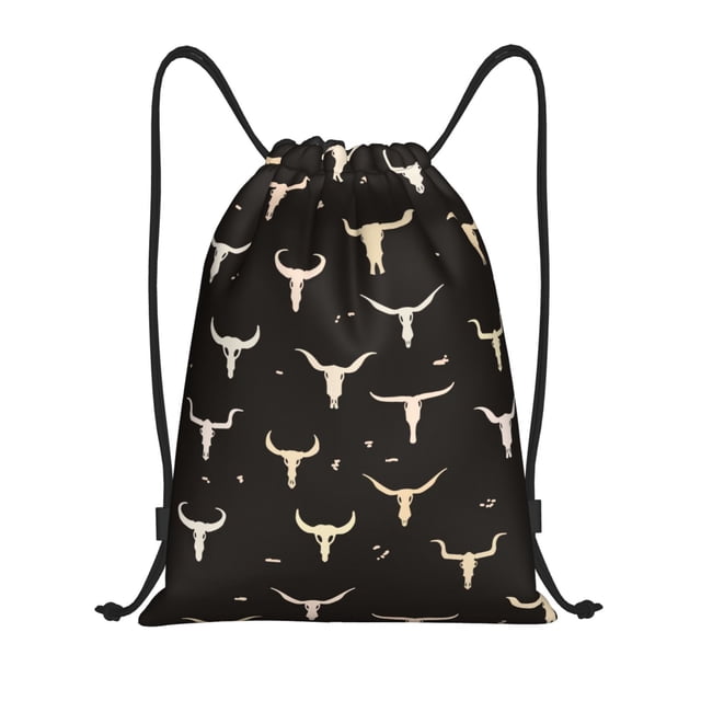 Xecao Cow Skulls Pattern Sports Drawstring Backpack - String Swim Gym Bag with Wet Proof Pocket for Women&Men-Medium