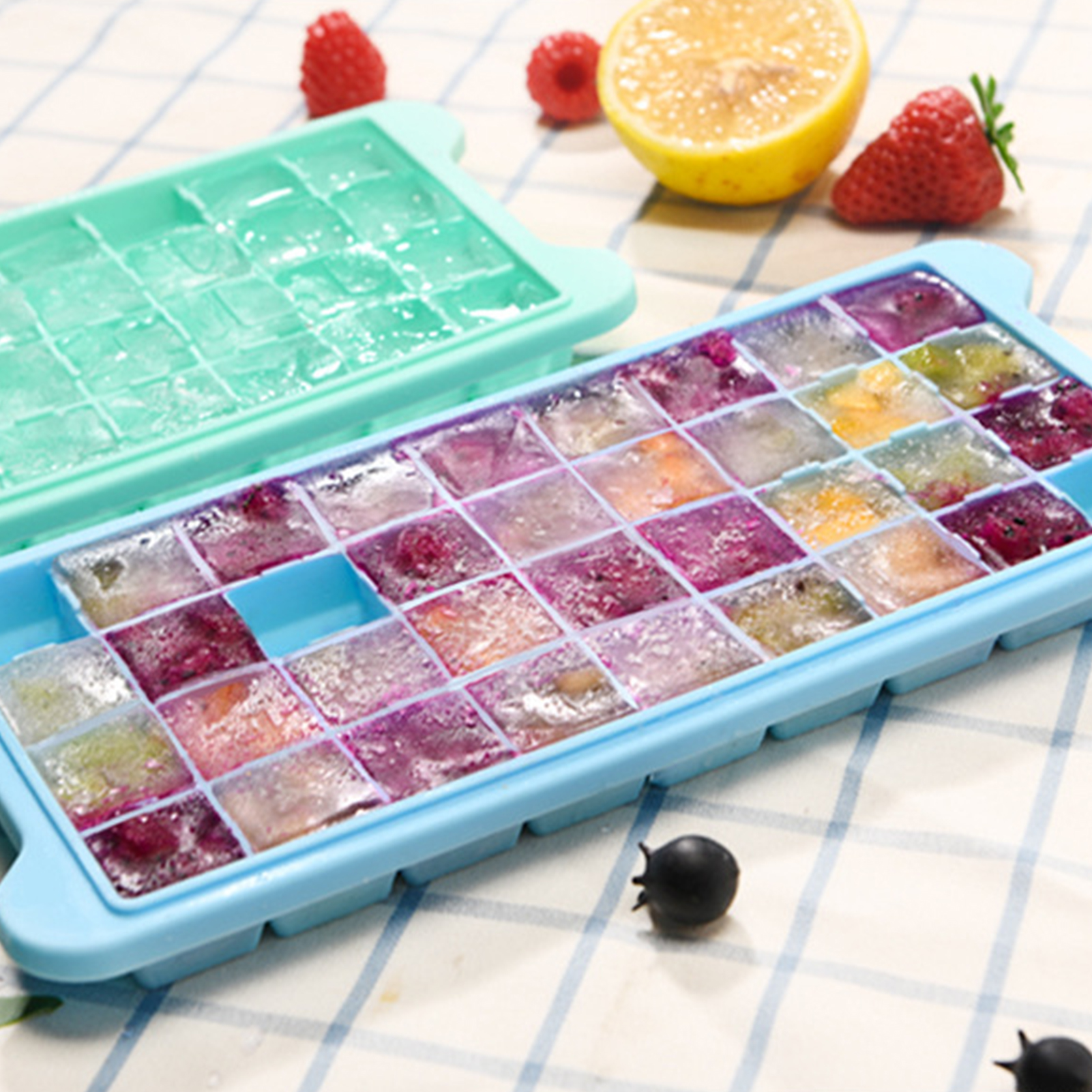 Ice Cube Trays,Ice Tray Food Grade Flexible Silicone Ice Cube Tray Molds with Lids, Easy Release Ice Trays Make 24/36 Ice Cube, Stackable Dishwasher Safe - image 3 of 8