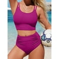 thumbnail image 2 of Sociala Women's Sporty Two Piece Swimsuit Ribbed Tummy Control Bathing Suit with Pockets High Waisted Bikini Sets, 2 of 8