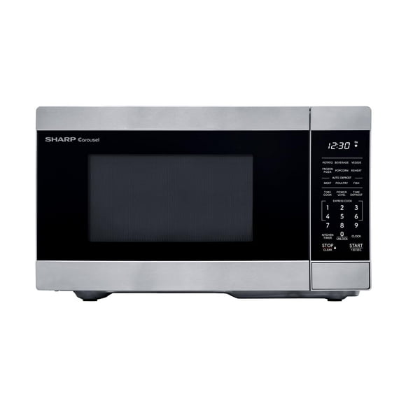 SHARP - Horno de microondas con placa giratoria extraíble de 10.6 pulgadas, 900 W, 0.9 pies cúbicos, acero inoxidable