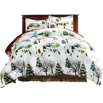 Bits and Pieces Christmas Village King Duvet Bedding Set – Holiday Reversible Comforter Cover with 2 Matching Shams, Soft Microfiber, Easy-Care, Button Closure – 102" x 87"