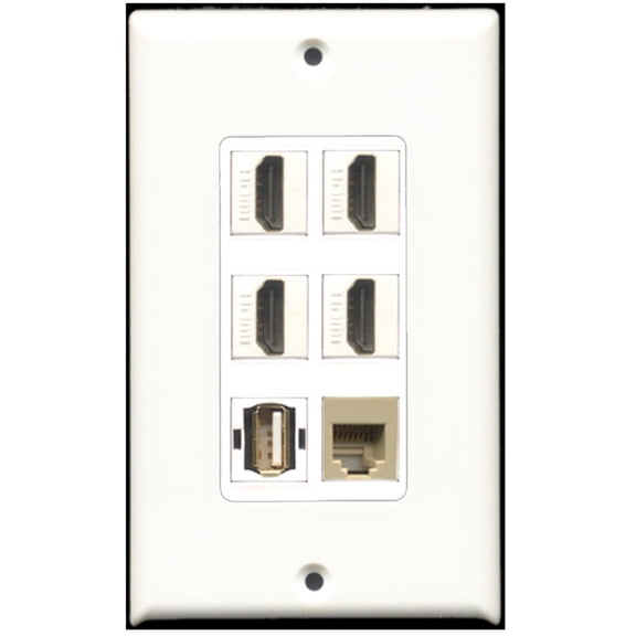 Ultra Spec Cables 4 Port HDMI 1 USB A-A 1 Phone RJ11 RJ12 Beige Wall Plate DecorZ