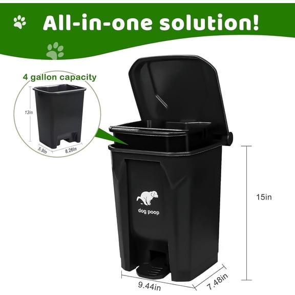 Dog Poop  Outside, Fully Assembled Dog Waste  with Lid, Pedal and Removable Inner Waste Bin, Pet Poop Bin with 200 Free Bags, for Garden, Black