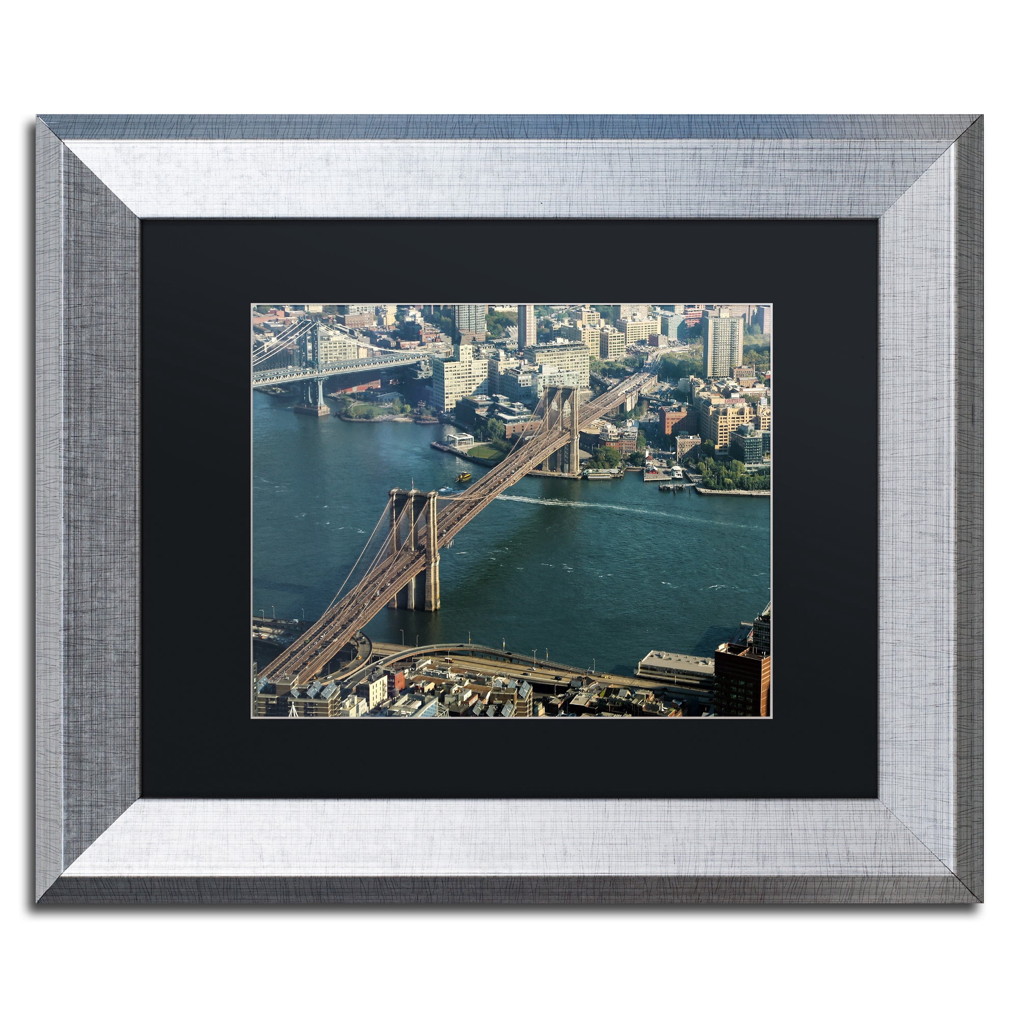 Trademark Fine Art "Brooklyn Bridge" Canvas Art by CATeyes, Black Matte, Silver Frame