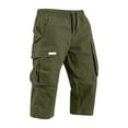 thumbnail image 4 of Below The Knee Shorts for Men Corduroy Long Cargo Shorts Casual 3/4 Length Sweat Capris with Pockets Army Green S, 4 of 7