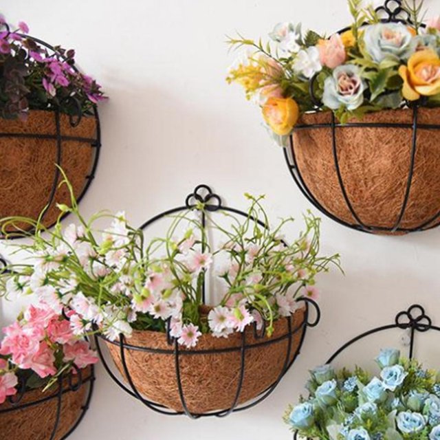Grey Ghost Gear 2 Pcs Iron Wall Hanging Planters 9.8 Inches Half Round with Coco Coir Liner