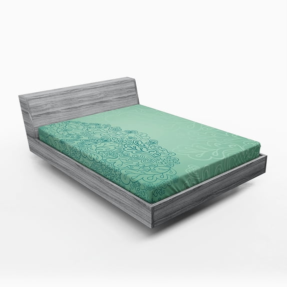 Ambesonne Mint Fitted Sheet, Mixed Leaves Botanical, Queen Size, Teal Turquoise