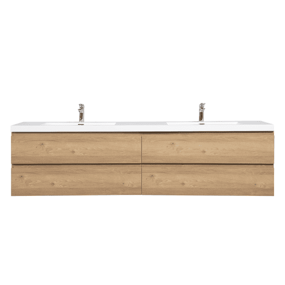 Alma 71 Inch Natural Oak Wall Mount Vanity With A integrated Sink