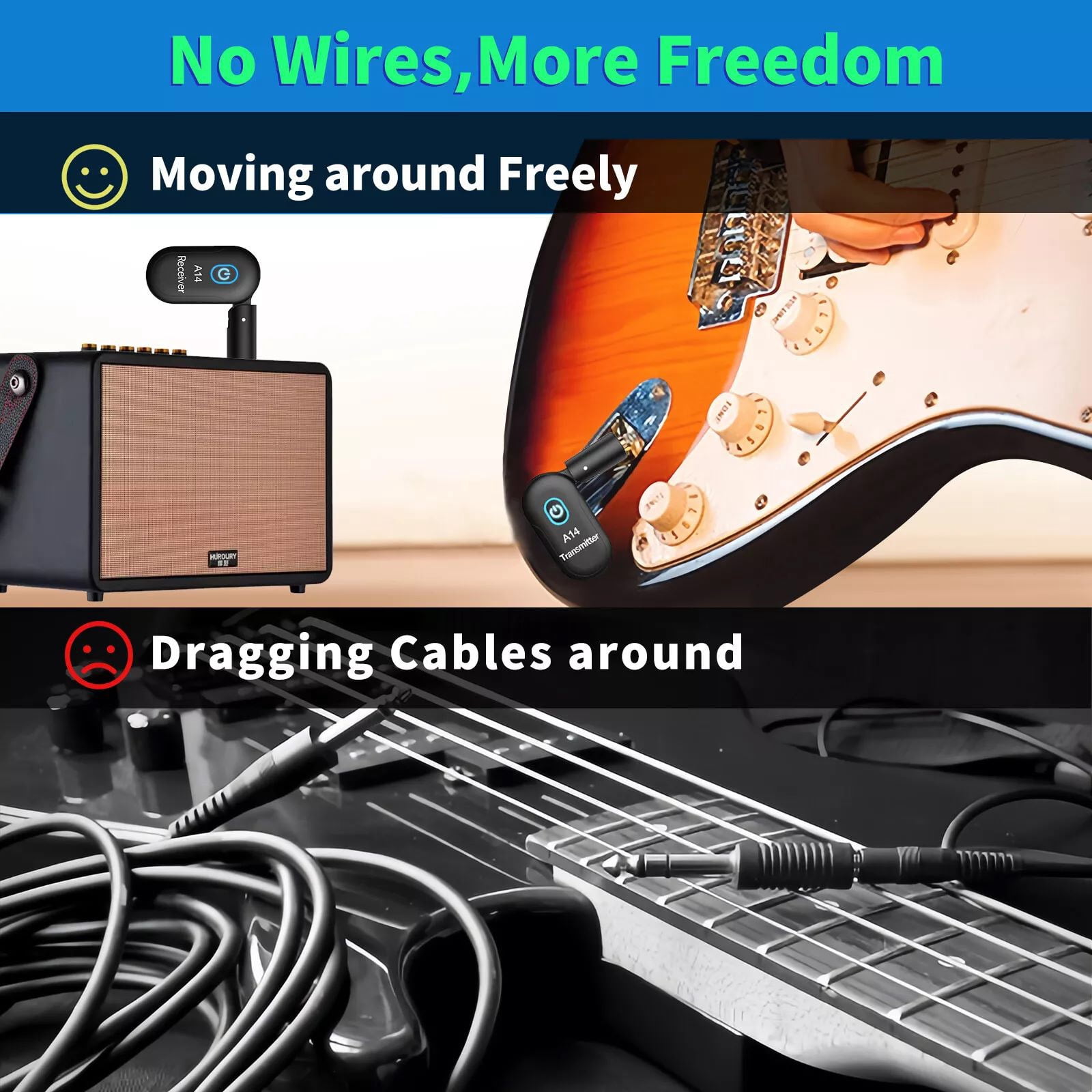 GUYUTING Plug and Play A14 Wireless Guitar System for Instruments with 6 35mm Jacks and 30m Transmission Distance