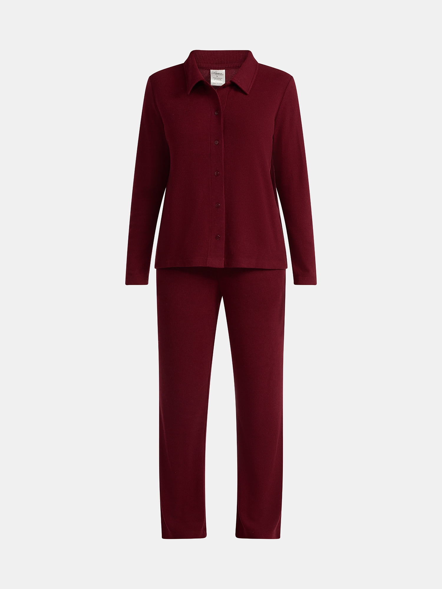 Lissome Women’s Soft Double Brushed Waffle Knit Notch Collar Long Sleeve Pajama Set , Sizes S-3X