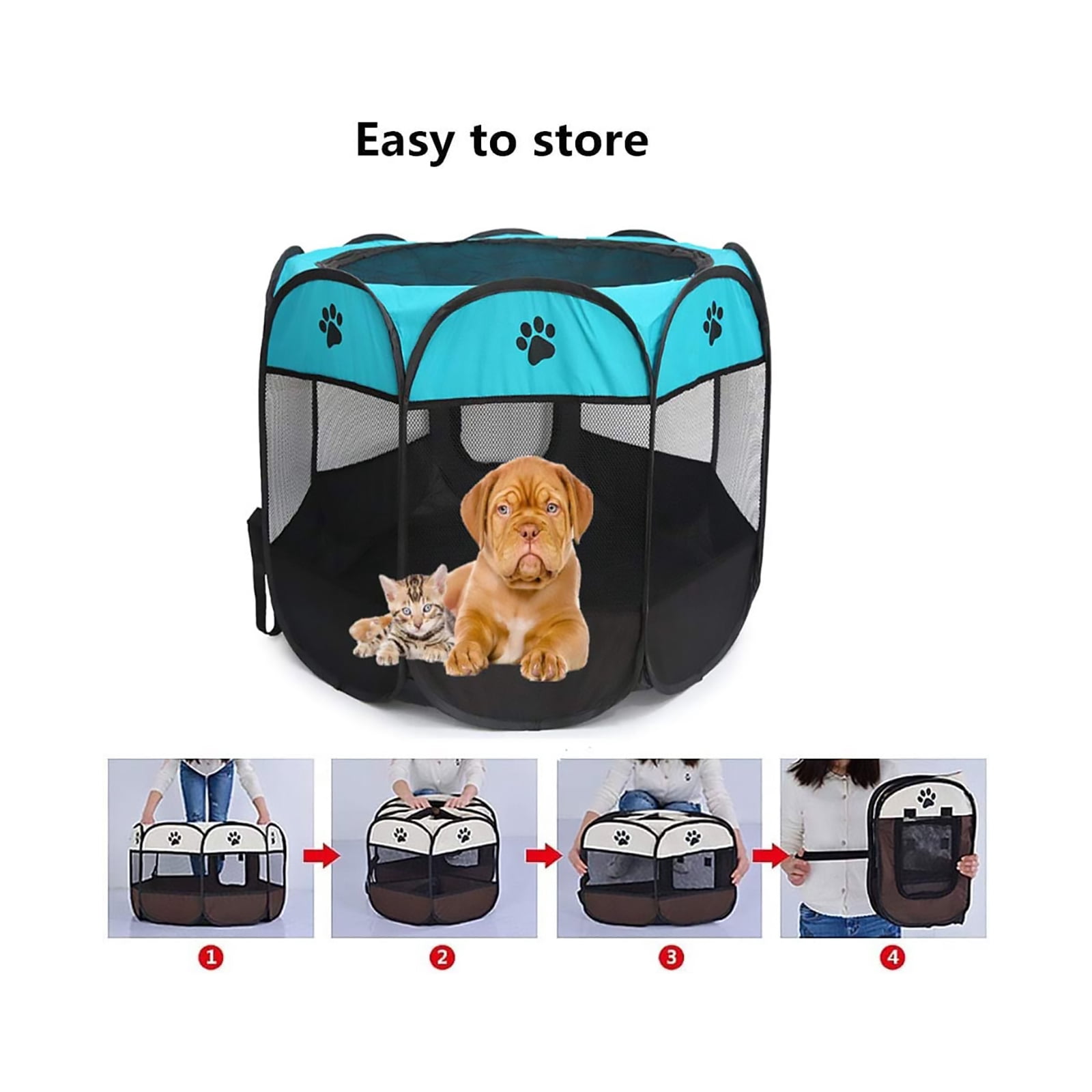 Soft Foldable Pet Tent 8-Panel Pop-Up Dog Crate with carrying bag Portable Playpen for Dogs, Cats, and Other Small Animals