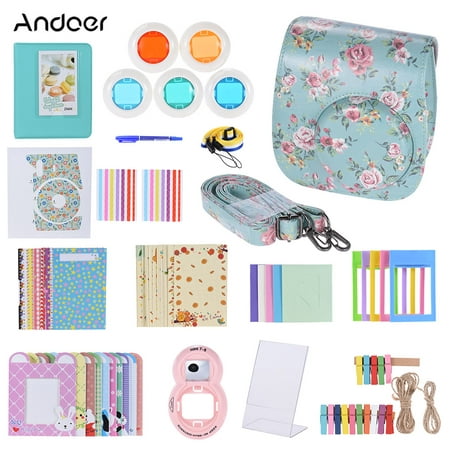Andoer 14 in 1 Accessories Kit for Fujifilm Instax Mini 8/8+/8s/9 w/ Camera Case/Strap/Sticker/Selfie Lens/5*Colored Filter/Album/3 Kinds Film Table Frame/10*Wall Hanging Frame/40*Border Sticker/2*Cor