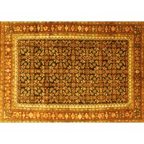 Ahgly Company Machine Washable Indoor Rectangle Persian Yellow Traditional Area Rugs, 5' x 7'