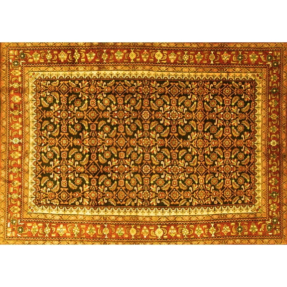 Ahgly Company Machine Washable Indoor Rectangle Persian Yellow Traditional Area Rugs, 5' x 7'