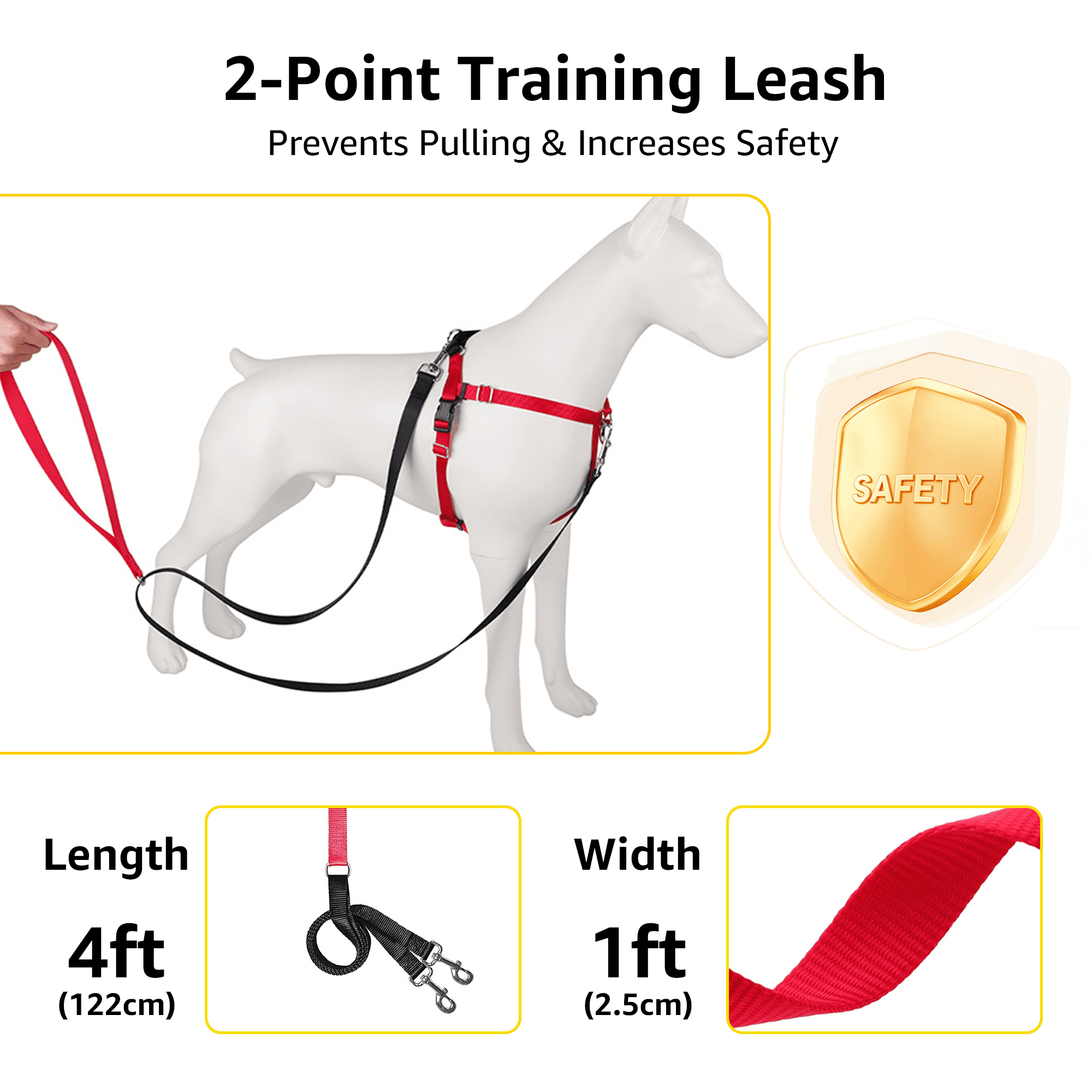 No-Pull Dog Harness and Leash Set, Front Clip Adjustable Vest with Handle for Control, Easy Walking Training(M,Red)