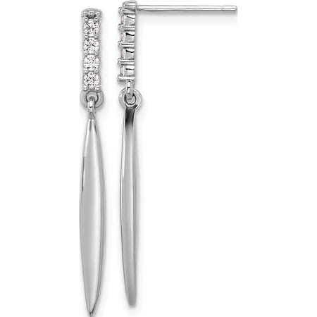 Sterling Silver Rhodium-Plated Polished Cz Post Dangle Earrings (Width 2.85) (Length 33.5) - Jbsp