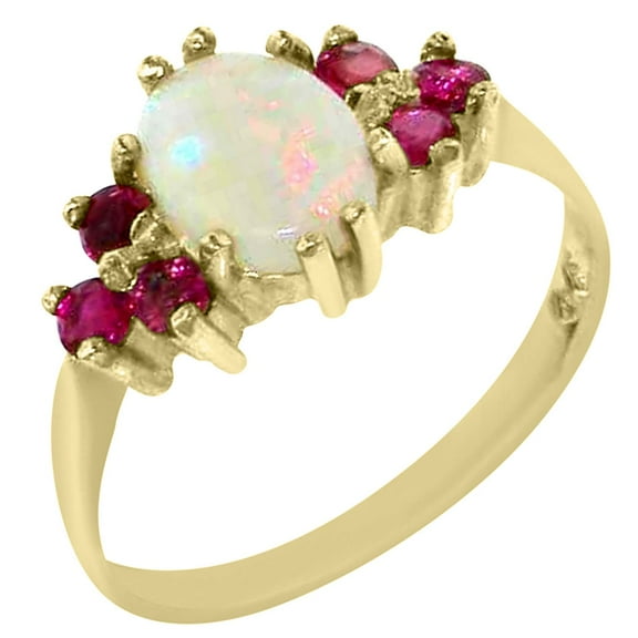 LBG 14k Yellow Gold Real Genuine Opal and Ruby Womens Band Ring - Size 10