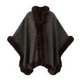 thumbnail image 2 of Ecqkame Women Sherpa Cape Shawl Fleece Lined Faux Fur Trim Open Front Warm Coats Loose Poncho Winter Casual Outerwear Coffee Free Size, 2 of 5