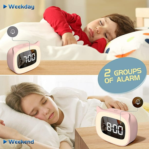 Reloj despertador para ninos con luz nocturna y atenuacion continua bonito reloj digital con orejas de gato para ninos y ninas alarma de 5 minutos apto para despertar a los ninos rosa