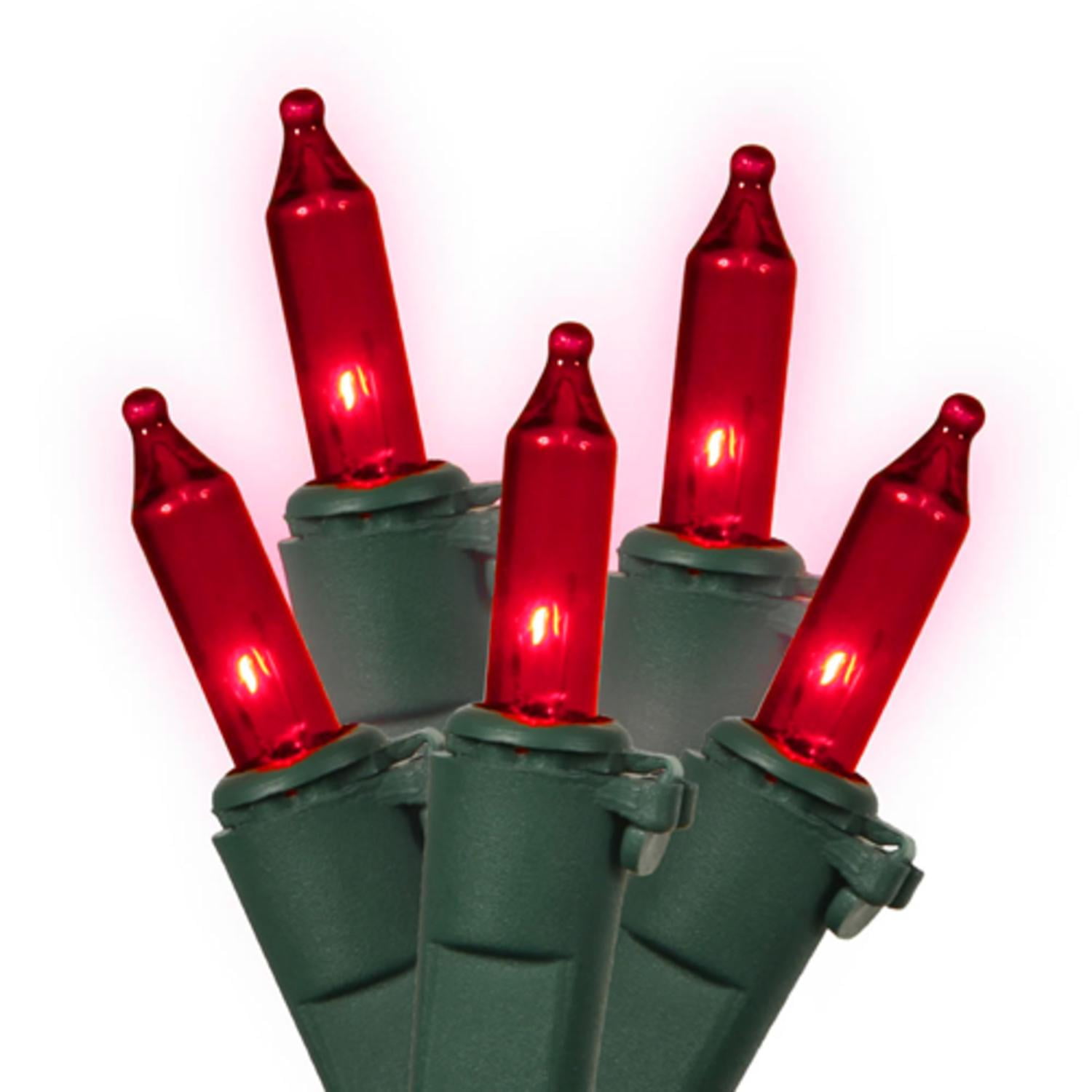 Set of 50 Red Mini Christmas Lights Green Wire