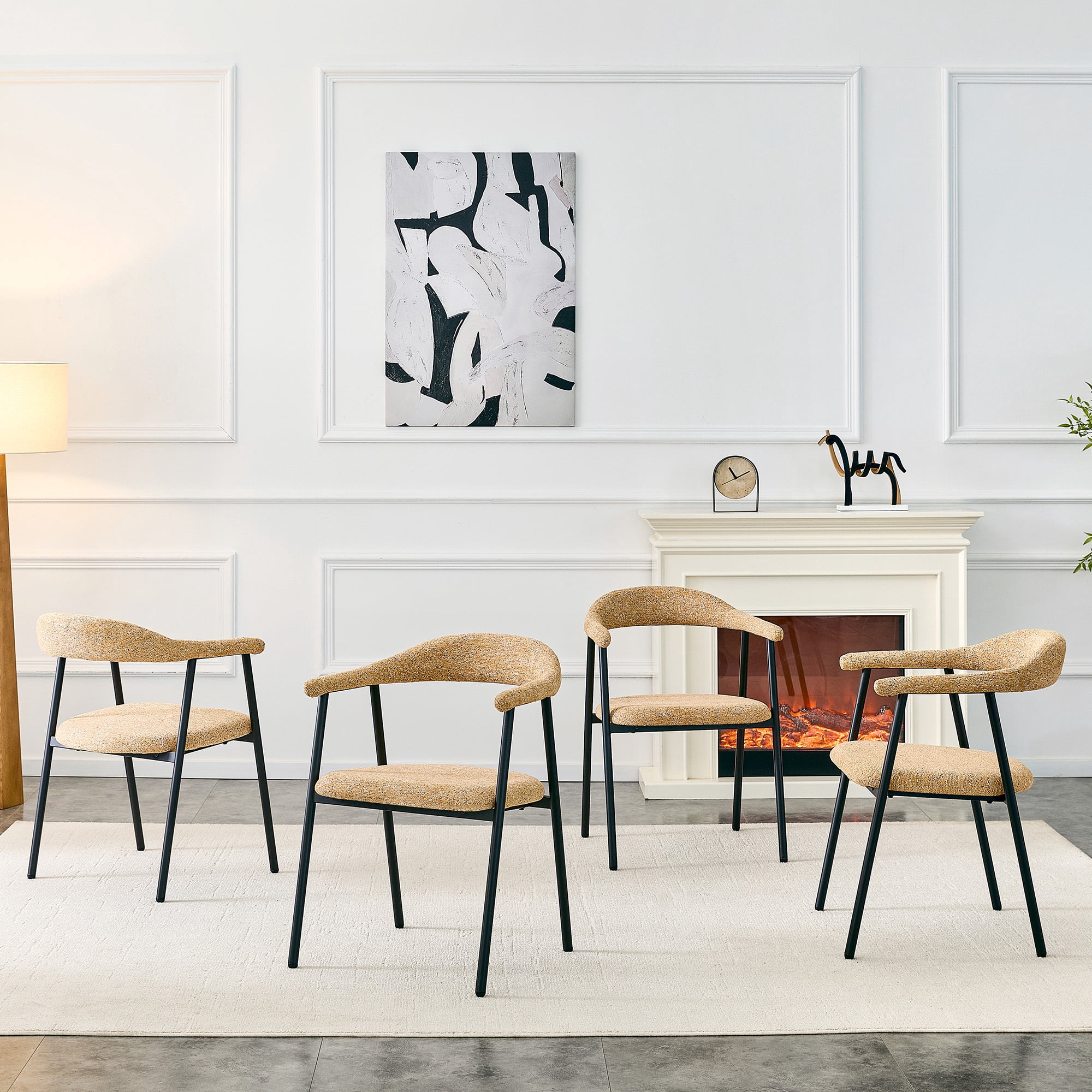 Leumius Dining Chairs Set of 4,Sofa Fabric Dining Room Chairs with Cushion Seat and Metal Legs,Modern Minimalist Style Kitchen Chairs for Kitchen Living Room,Easy Assembly,Light Khaki Fabric