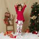 thumbnail image 1 of Conjunto de 3 piezas de ropa navideña para niña pequeña, dobladillo con volantes, mangas largas acampanadas, top rojo, conjunto con estampado de árbol de Navidad de Papá Noel, 1 of 5