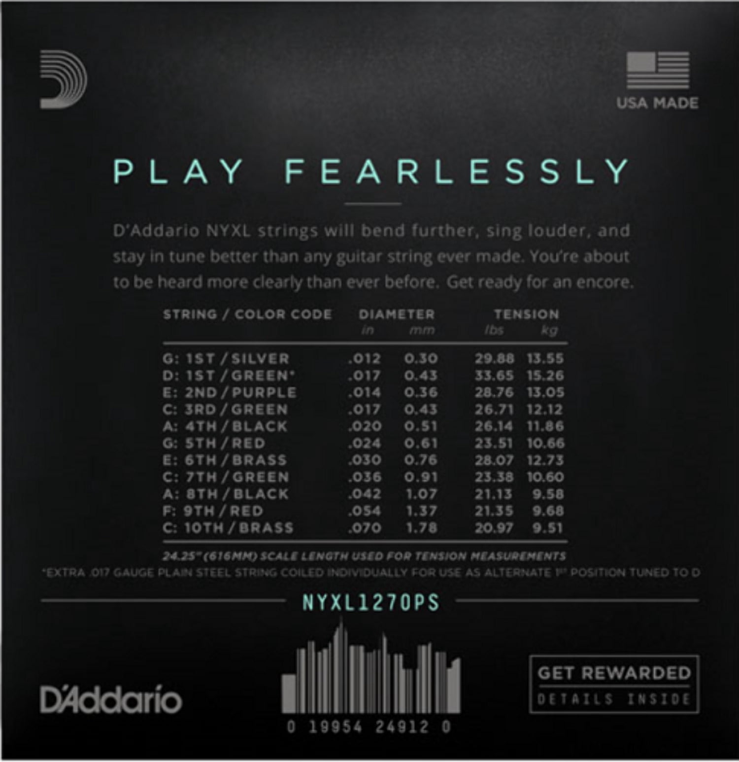 D'Addario NYXL1270PS, NYXL Nickel Wound Electric Guitar Strings, Pedal Steel, Custom Medium, 12-70