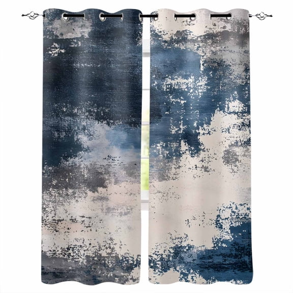 Navy Blue Grey Blackout Curtains for Bedroom/Living Room, Thermal Insulated Kitchen Curtains, Modern Abstract Art Farmhouse Grommet Darkening Window Treatment Drapes 42"x84"x2