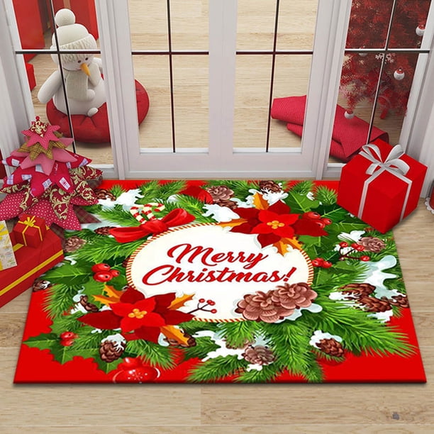 Xihbxyly Felpudo Navideño, Decoración Festiva, Poliéster Suave, Base de Pvc Antideslizante, Ideal para Entrada, Cocina o Exterior, 60 X 90 Cm.